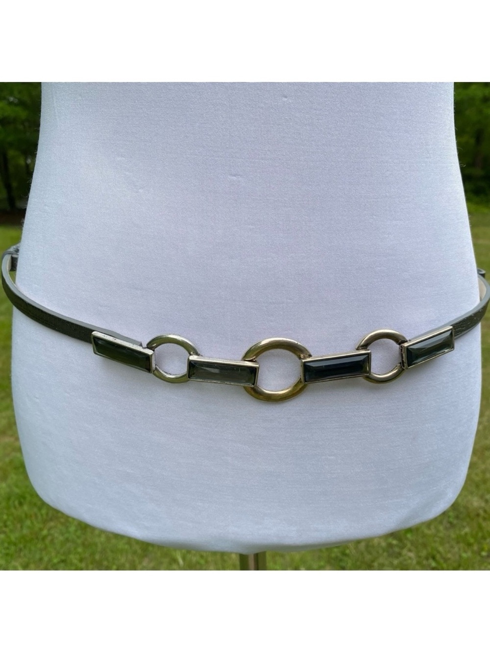 CHICO’S BELT SILVER METALLIC SKINNY TEXTURED ADJUSTABLE SLIDE LINKS SIZE M/L